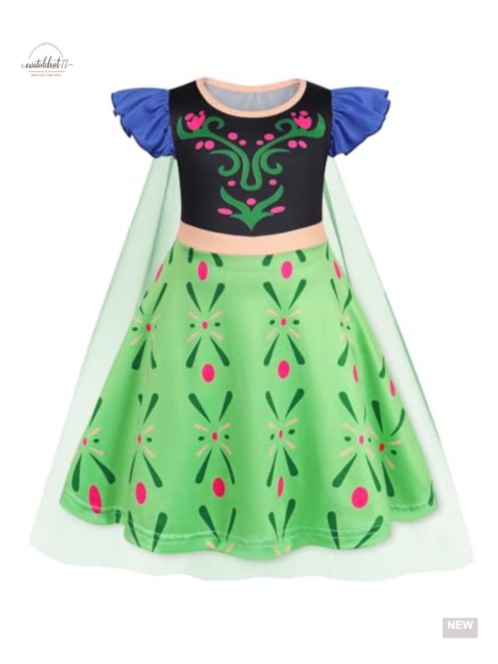 Girls Princess Dress with Cape Cosplay Costume Puffy Sleeve